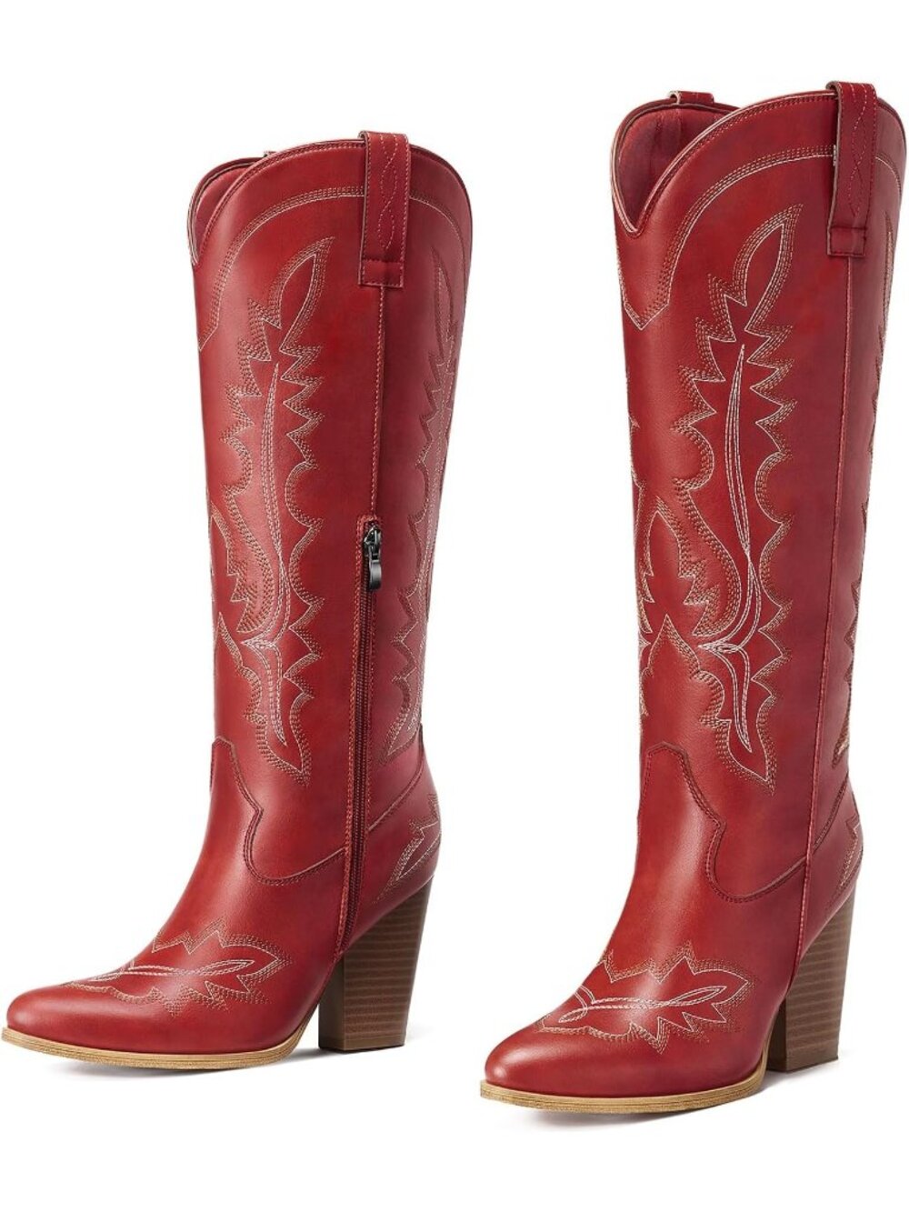 Women’s Red Western Embroidery Side Zipper Cowgirl Knee High Cowboy Boots